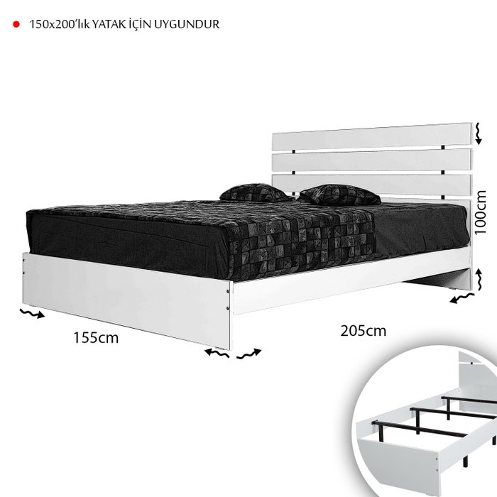 Hanah Home Somier Doble 150 - Shiny White para Colchón de 150x200cm Blanco